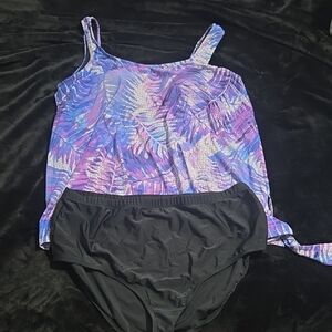 Purple and Black Tankini Swimsuit